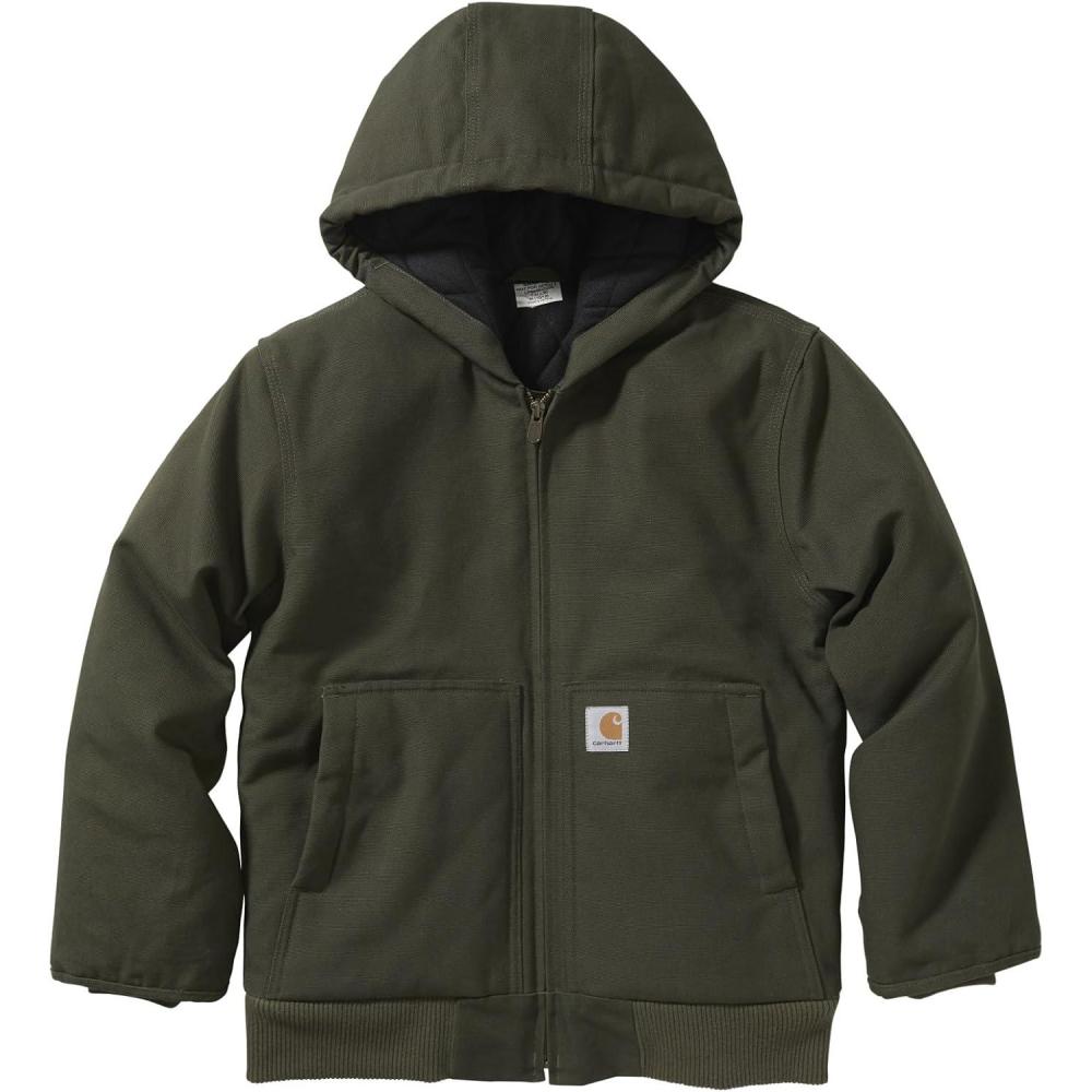 image:imageCarhartt Boys FlannelLined Hooded Canvas Insulated ZipUp JacketOlive