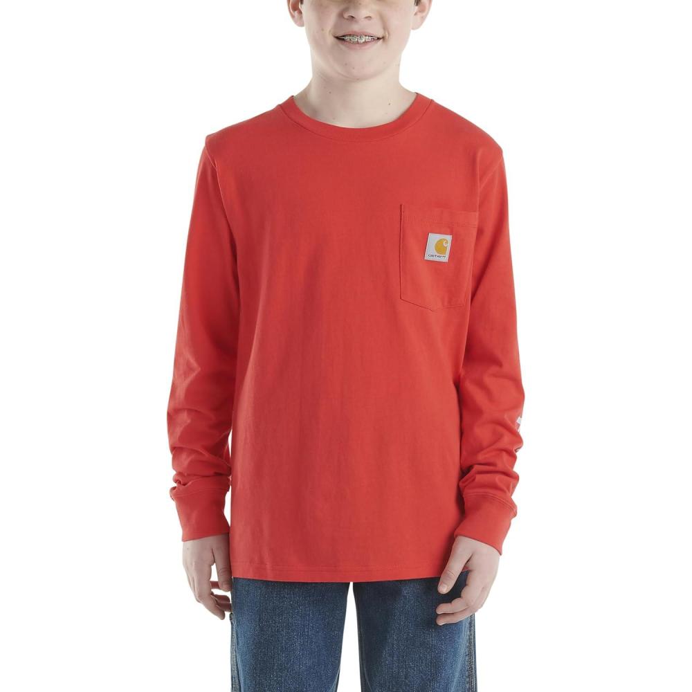 image:imageCarhartt Boys LongSleeve Logo Sleeve Pocket TShirtBittersweet
