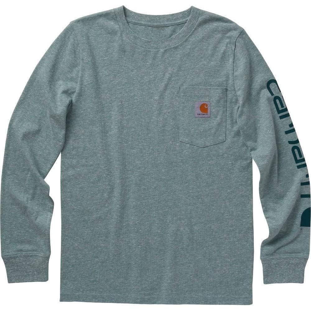 image:imageCarhartt Boys LongSleeve Logo Sleeve Pocket TShirtBlue Spruce Heather