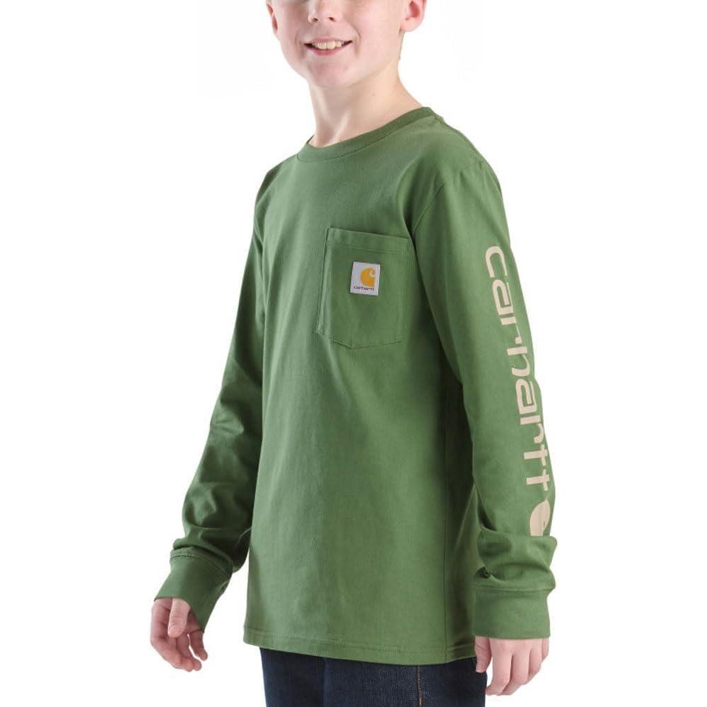 image:imageCarhartt Boys LongSleeve Logo Sleeve Pocket TShirtBronze Green