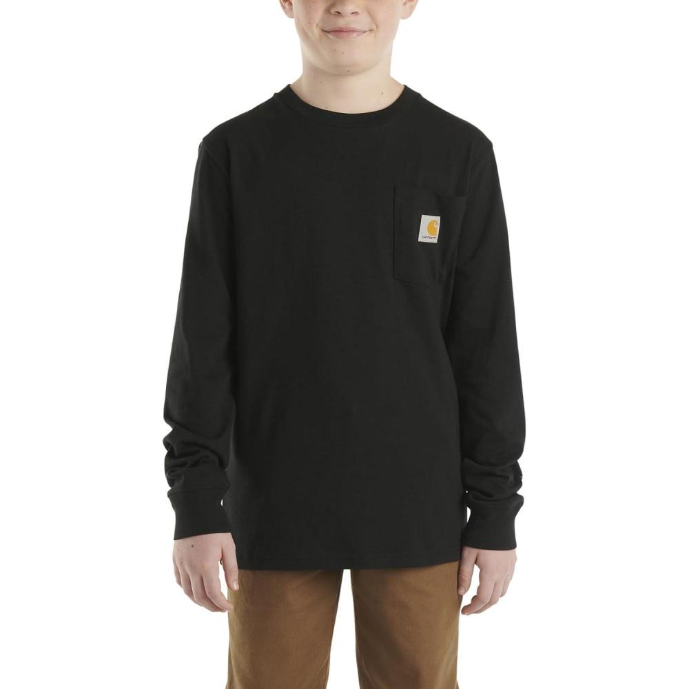 image:imageCarhartt Boys LongSleeve Logo Sleeve Pocket TShirtCaviar Black