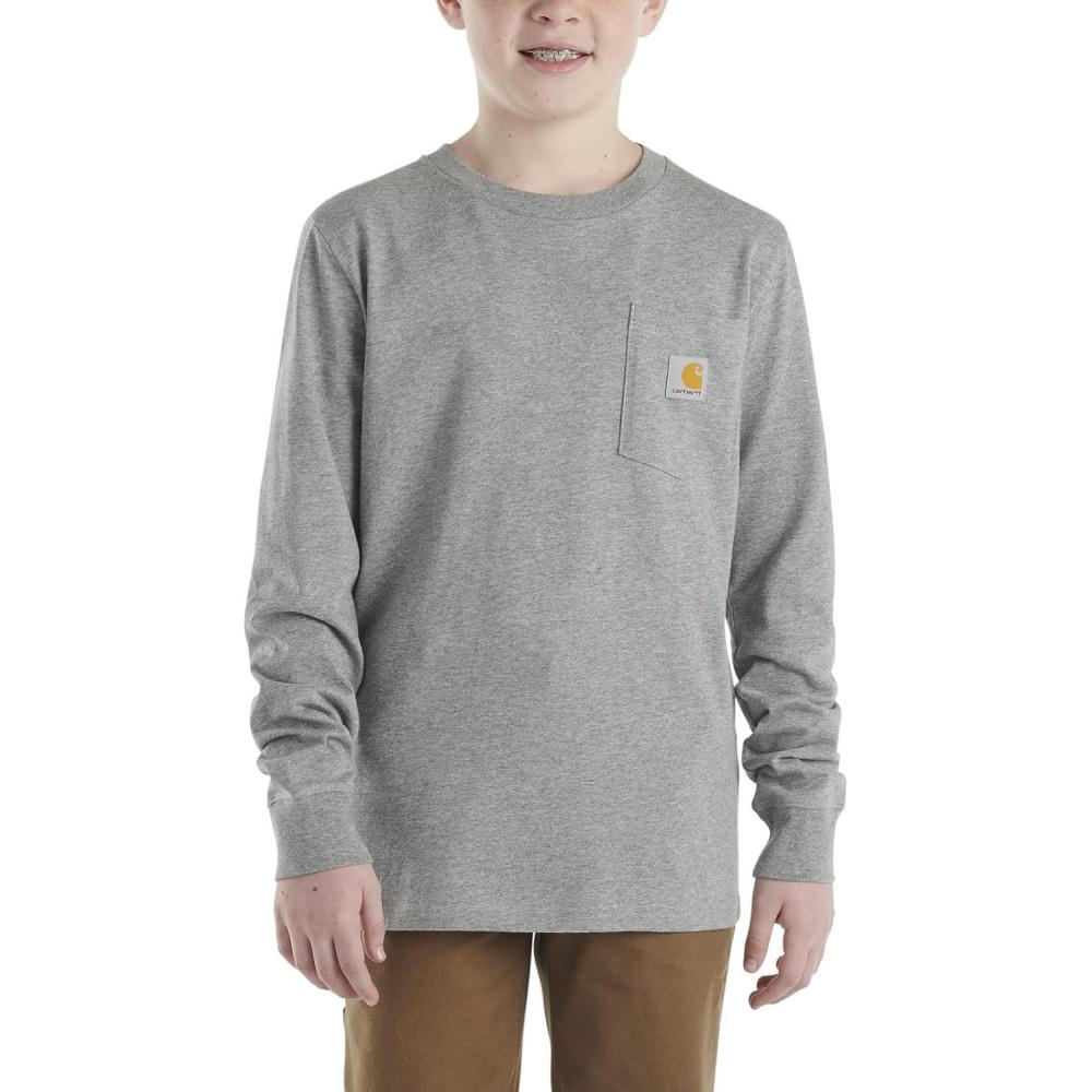 image:imageCarhartt Boys LongSleeve Logo Sleeve Pocket TShirtCharcoal Grey Heather