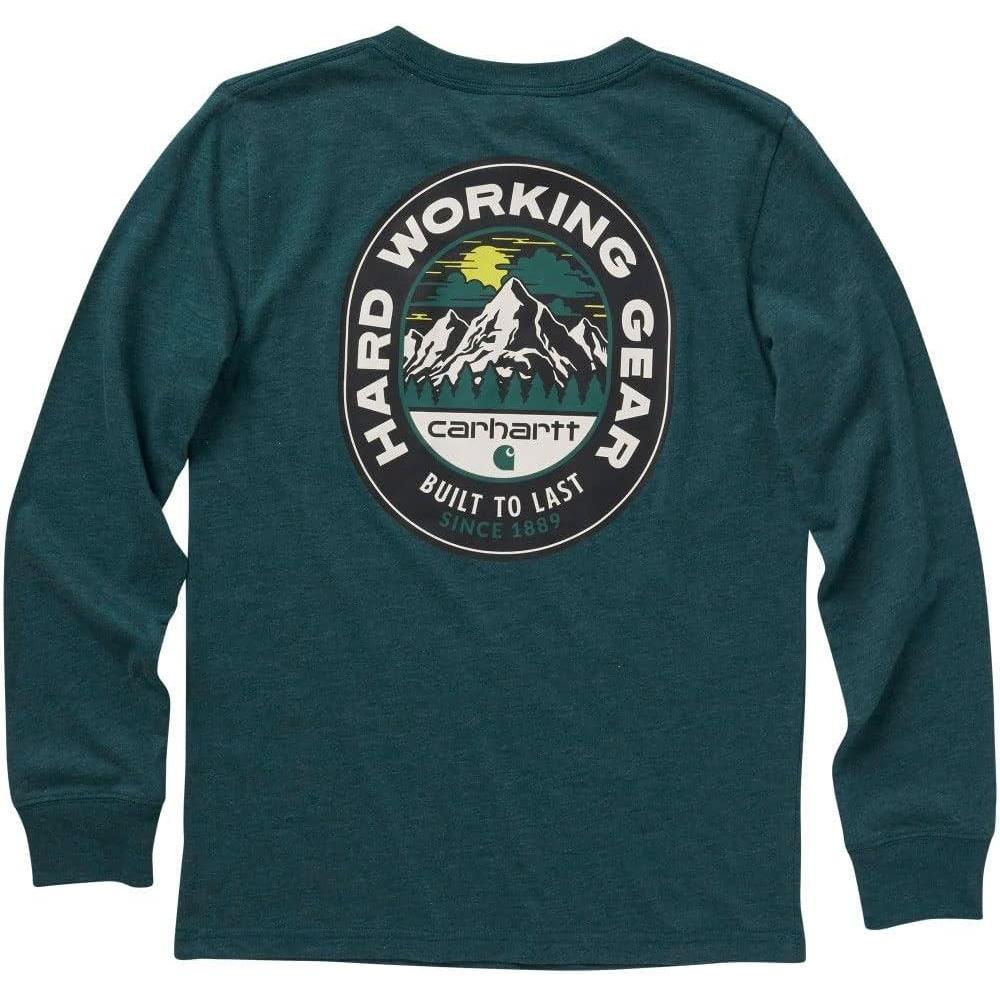 image:imageCarhartt Boys LongSleeve Logo Sleeve Pocket TShirtDeep Teal Heather