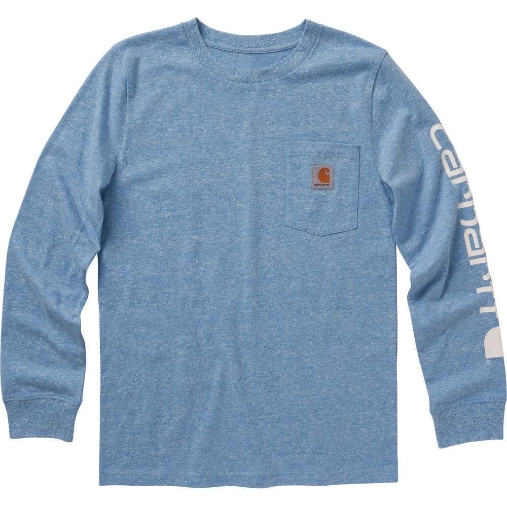 image:imageCarhartt Boys LongSleeve Logo Sleeve Pocket TShirtImperial Blue Heather