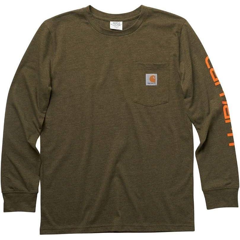 image:imageCarhartt Boys LongSleeve Logo Sleeve Pocket TShirtIvy Green Heather