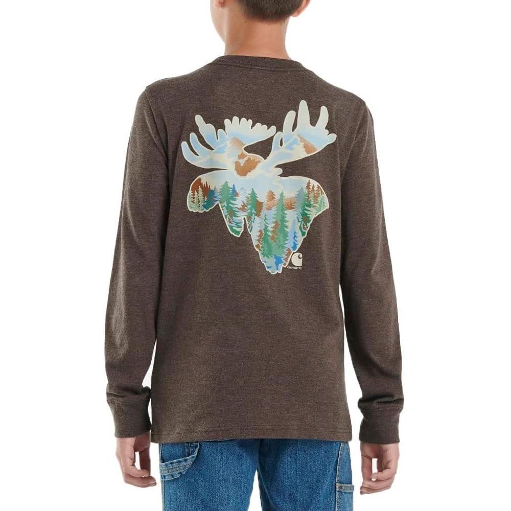 image:imageCarhartt Boys LongSleeve Logo Sleeve Pocket TShirtMustang Brown Heather
