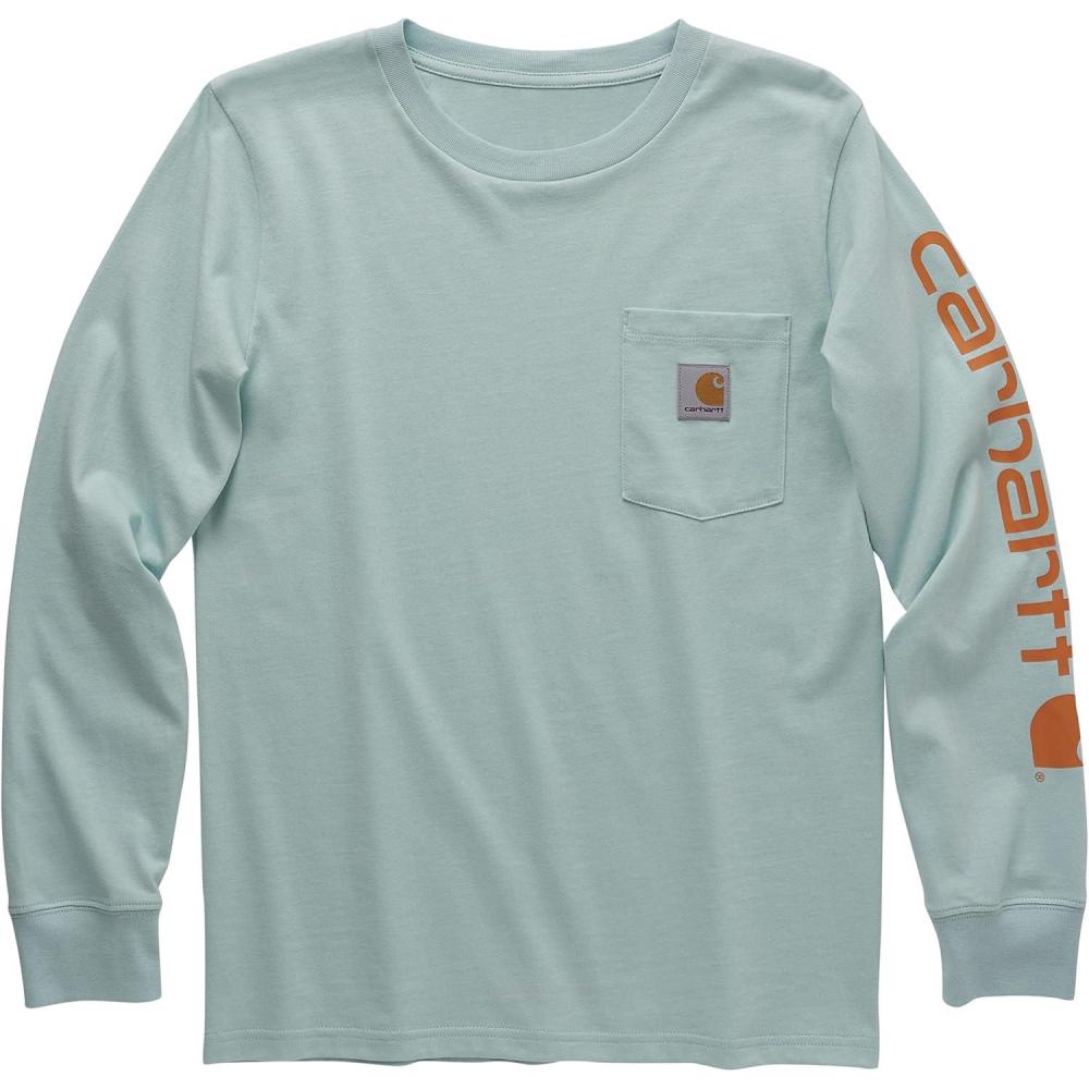 image:imageCarhartt Boys LongSleeve Logo Sleeve Pocket TShirtPastel Turquoise