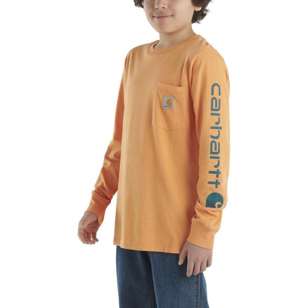 image:imageCarhartt Boys LongSleeve Logo Sleeve Pocket TShirtTangerine