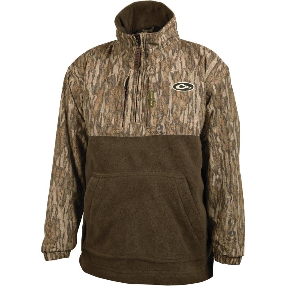 image:imageDrake Waterfowl Youth MST Eqwader DW3020 14 Zip Hunting Waterproof Breathable Fleece Lined Warm Jacket with Multiple PocketsMossy Oak Bottomland