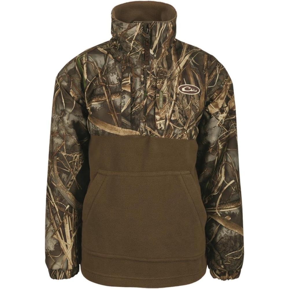 image:imageDrake Waterfowl Youth MST Eqwader DW3020 14 Zip Hunting Waterproof Breathable Fleece Lined Warm Jacket with Multiple PocketsRealtree Max7