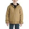 Carhartt Boys’ Flannel-Lined Hooded Canvas Insulated Zip-Up Jacket(Brown)