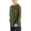 Carhartt Boys Long-Sleeve Logo Sleeve Pocket T-Shirt(Dark Olive Green)