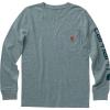 Carhartt Boys Long-Sleeve Logo Sleeve Pocket T-Shirt(Blue Spruce Heather)