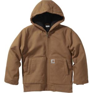 Carhartt Boys’ Flannel-Lined Hooded Canvas Insulated Zip-Up Jacket(Carhartt Brown)
