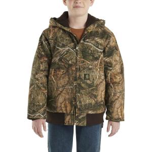 Carhartt Boys’ Flannel-Lined Hooded Canvas Insulated Zip-Up Jacket(Mossy Oak Country Camo)