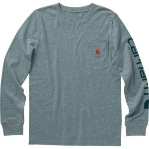 Carhartt Boys Long-Sleeve Logo Sleeve Pocket T-Shirt(Blue Spruce Heather)
