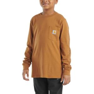 Carhartt Boys Long-Sleeve Logo Sleeve Pocket T-Shirt(Brown Tan)
