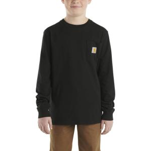 Carhartt Boys Long-Sleeve Logo Sleeve Pocket T-Shirt(Caviar Dark Black)