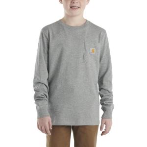 Carhartt Boys Long-Sleeve Logo Sleeve Pocket T-Shirt(Charcoal Grey Heather)