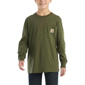 Carhartt Boys Long-Sleeve Logo Sleeve Pocket T-Shirt(Dark Olive Green)