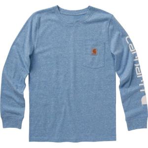Carhartt Boys Long-Sleeve Logo Sleeve Pocket T-Shirt(Imperial Blue Heather)