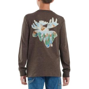 Carhartt Boys Long-Sleeve Logo Sleeve Pocket T-Shirt(Mustang Brown Heather)