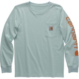 Carhartt Boys Long-Sleeve Logo Sleeve Pocket T-Shirt(Pastel Turquoise)