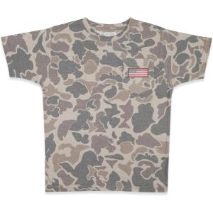 Kids Patriotic Camo T-Shirt – USA Flag Embroidered Tee for Boys & Girls – Perfect for Outdoors & Hunting(Classic Camo Brown)