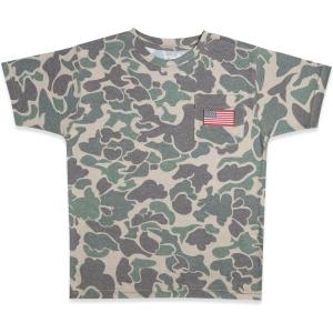 Kids Patriotic Camo T-Shirt – USA Flag Embroidered Tee for Boys & Girls – Perfect for Outdoors & Hunting(Classic Camo Green)