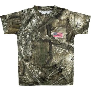Kids Patriotic Camo T-Shirt – USA Flag Embroidered Tee for Boys & Girls – Perfect for Outdoors & Hunting(Realtree Apx)