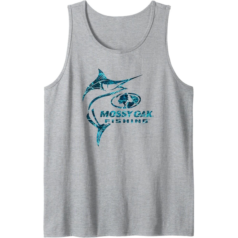 image:imageMossy Oak Fishing Marlin Target Ocean Outdoors Blue Logo Tank TopHeather Grey