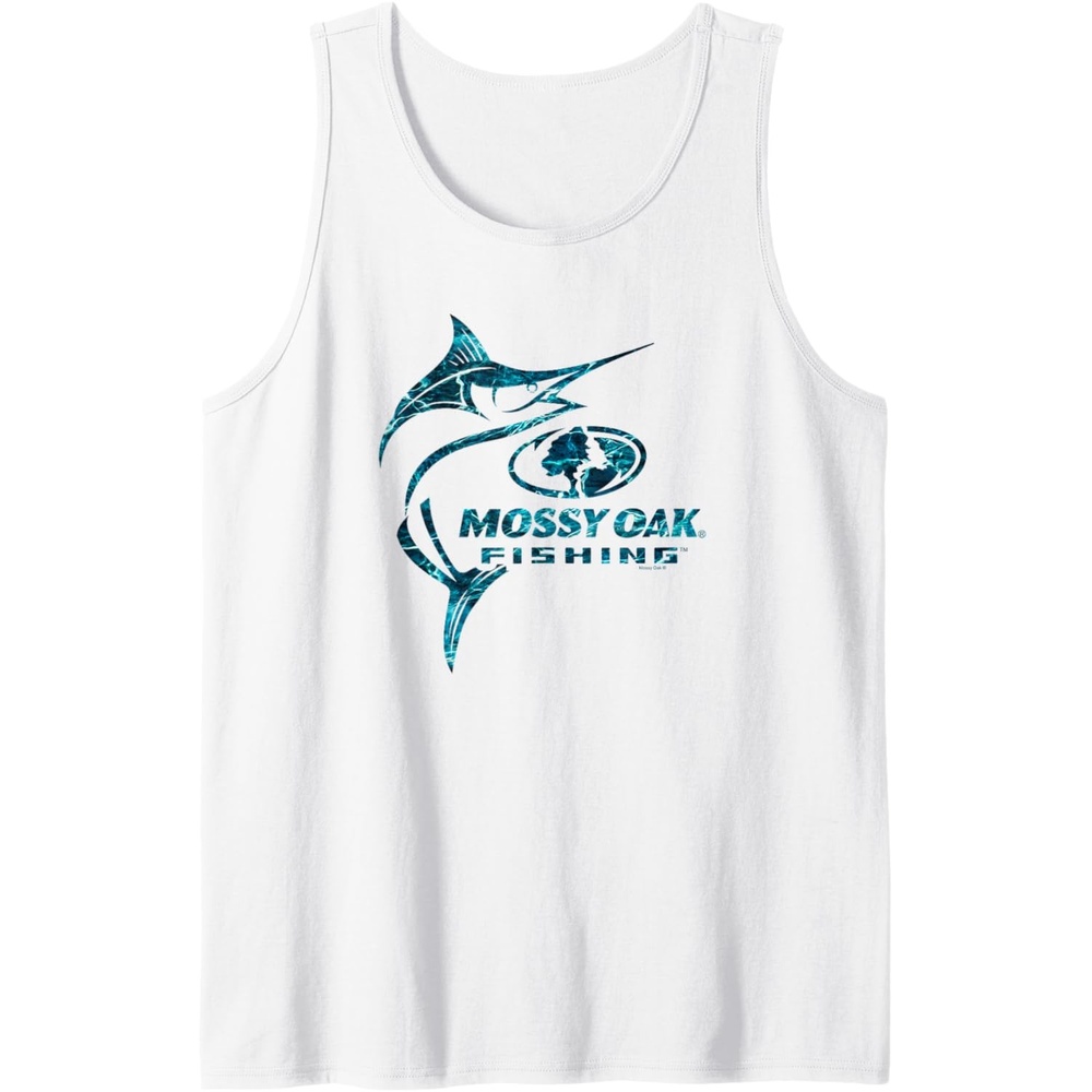 image:imageMossy Oak Fishing Marlin Target Ocean Outdoors Blue Logo Tank TopWhite