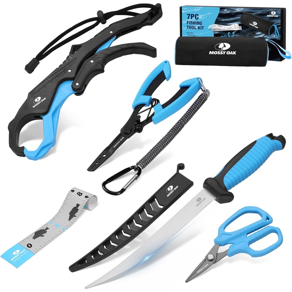 image:imageMossy Oak Fishing Tools Kit Fishing Plier Fish Lip Gripper Multifunctional Fishing Hook Remover with Lanyards Sheath Saltwater Resistant Fishing Accessories amp Equipment Fishing Gifts for Men7pc fishing tool kit