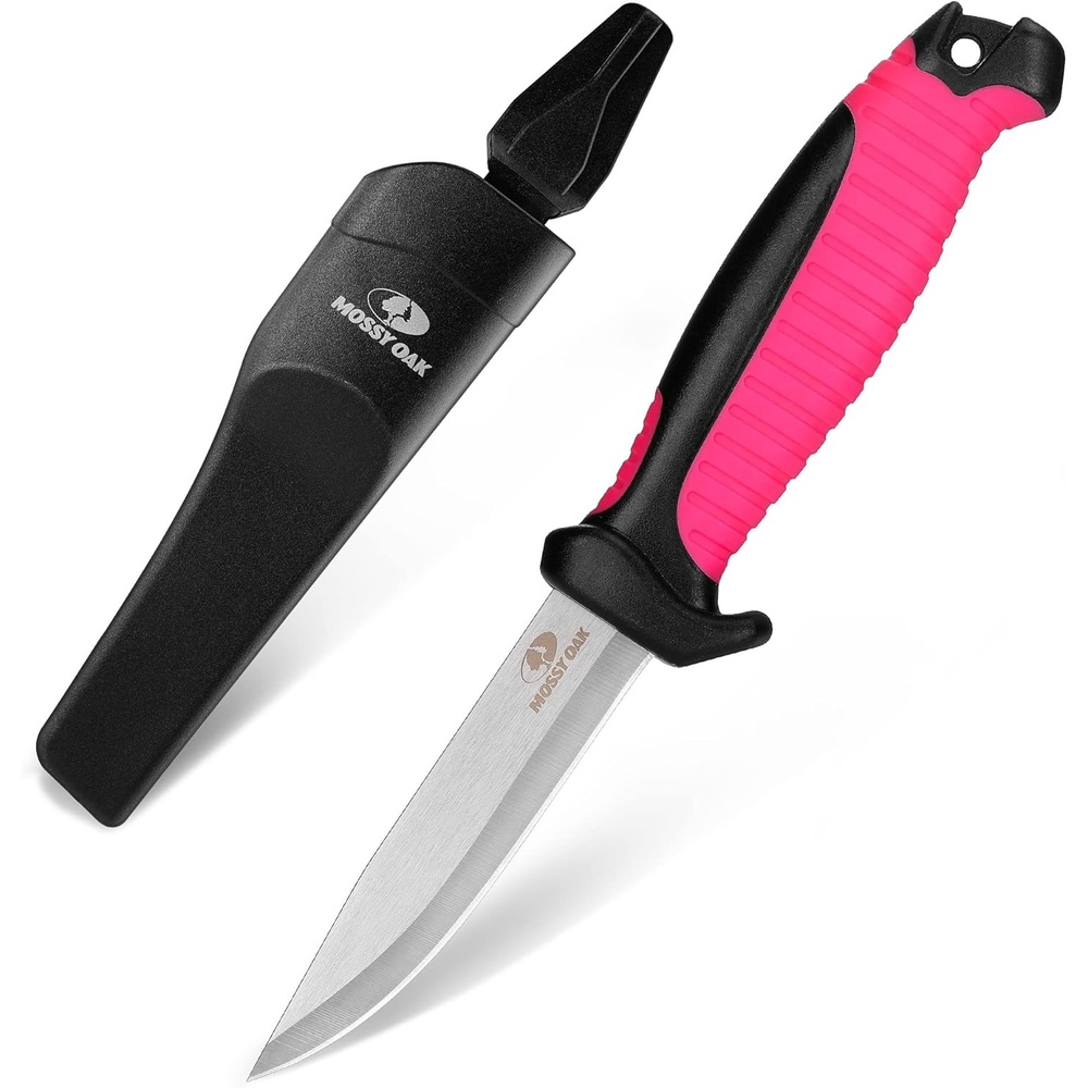 image:imageMossy Oak Fixed Blade Outdoor Knife with Sheath 4inch Stainless Steel Drop Point Blade Outdoor Knives for Hunting Fishing Camping Magenta