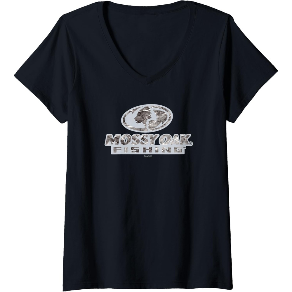 image:imageWomens Mossy Oak Fishing Open Water Classic Grey Logo VNeck TShirtBlack