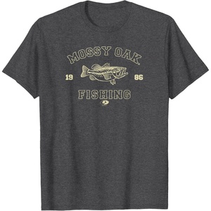 Mossy Oak Fishing 1986 Built for The Bite Fish Logo T-Shirt(Dark Heather Grey)