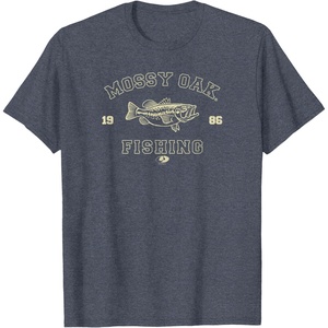 Mossy Oak Fishing 1986 Built for The Bite Fish Logo T-Shirt(Heather Blue)