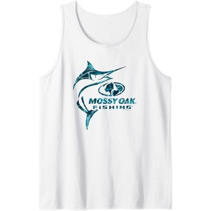 Mossy Oak Fishing Marlin Target Ocean Outdoors Blue Logo Tank Top(White)