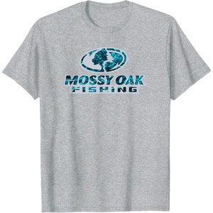 Mossy Oak Fishing Open Water Classic Blue Logo T-Shirt(Heather Grey)