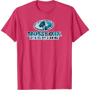 Mossy Oak Fishing Open Water Classic Blue Logo T-Shirt(Red Heather)