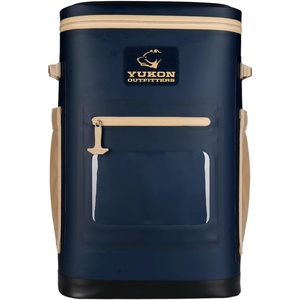 Yukon Outfitters Hatchie Backpack Cooler, 54-Liter Durable Insulated Cargo-Ready Outdoor Hiking Watersports Meals & Beverages Daypack Cooler w/Airtight Zippers, Padded Straps & Carry Handle(Navy/Tan)