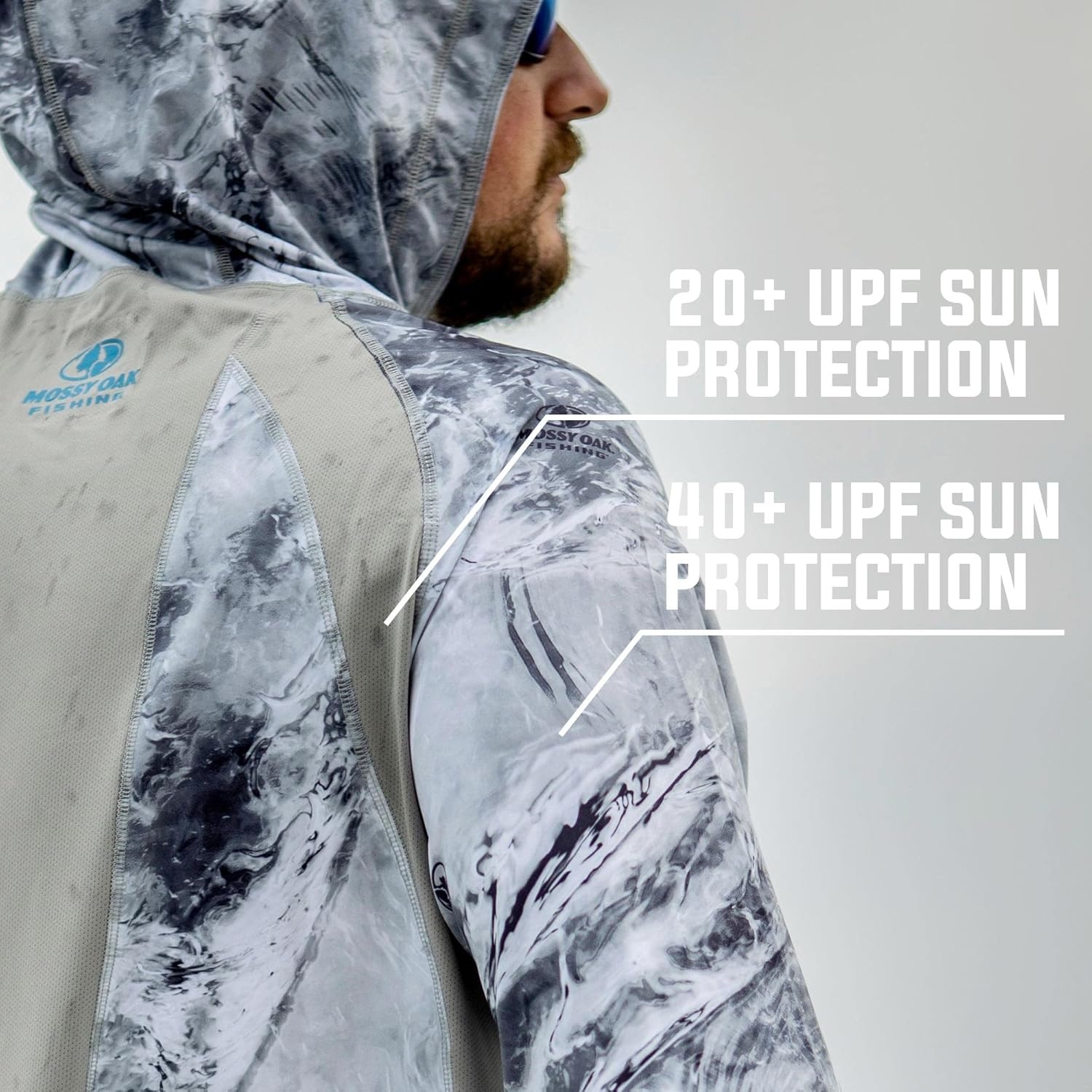 image:imageMossy Oak Mens Mens Lightweight Sun Hoodie Hooded Fishing ShirtsBrillant White
