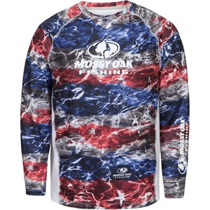 Mossy Oak Men’s Patriotic Fishing Shirts for Men Long Sleeve with Sun Protection(Americana)