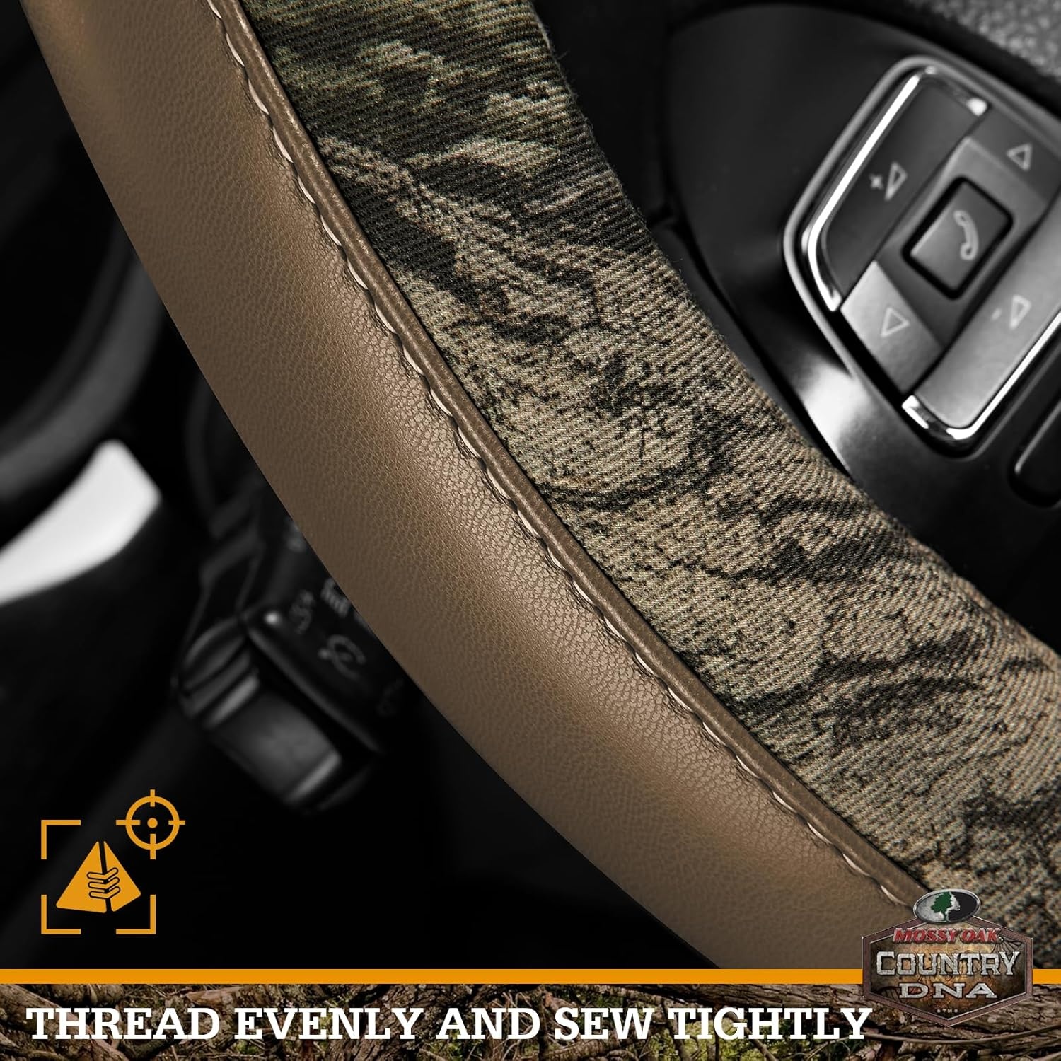 image:imageMossy Oak Camo Steering Wheel Cover Universal 15 inch Made with Premium PVC Leather and Cotton Fabric Official Licensed ProductBeige