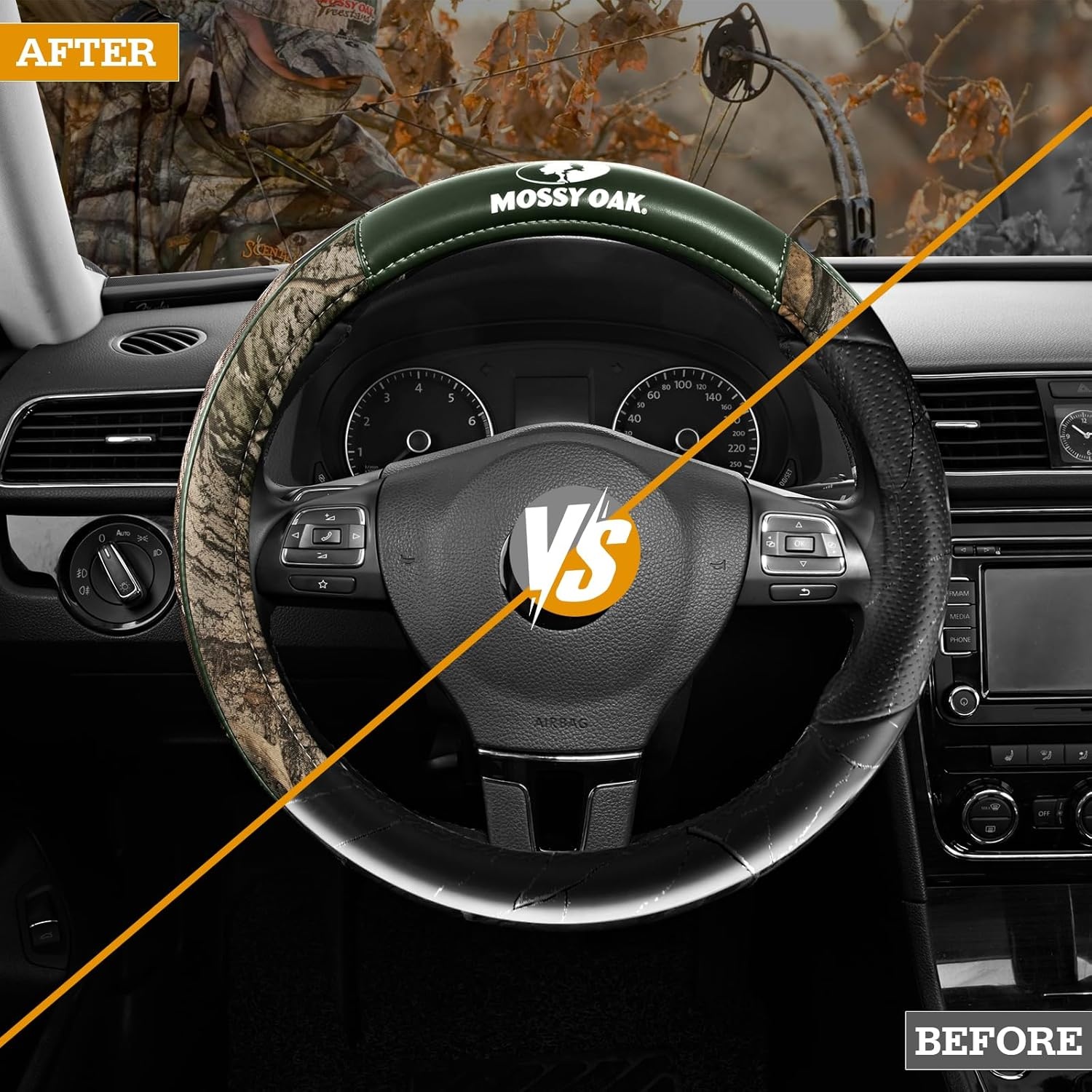 image:imageMossy Oak Camo Steering Wheel Cover Universal 15 inch Made with Premium PVC Leather and Cotton Fabric Official Licensed ProductGreen