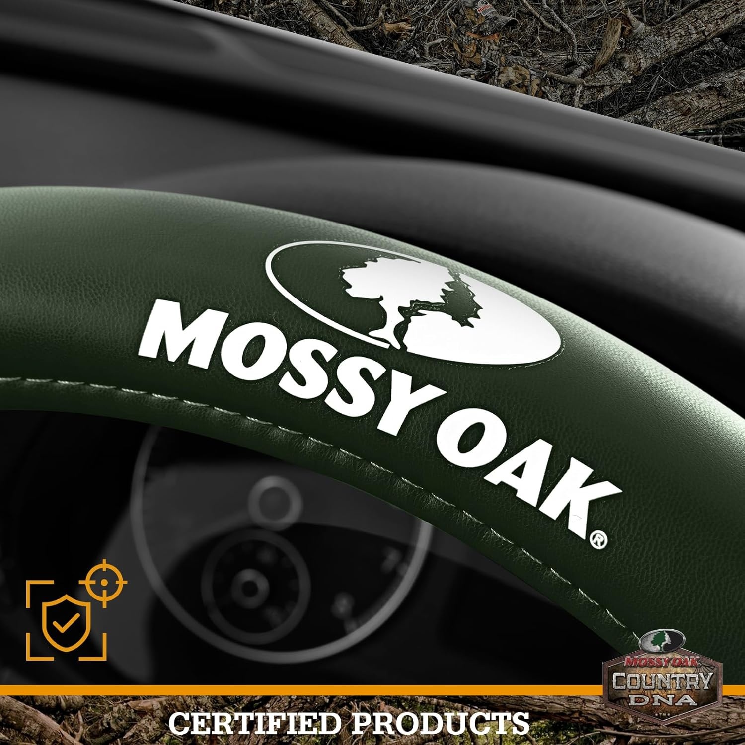 image:imageMossy Oak Camo Steering Wheel Cover Universal 15 inch Made with Premium PVC Leather and Cotton Fabric Official Licensed ProductGreen