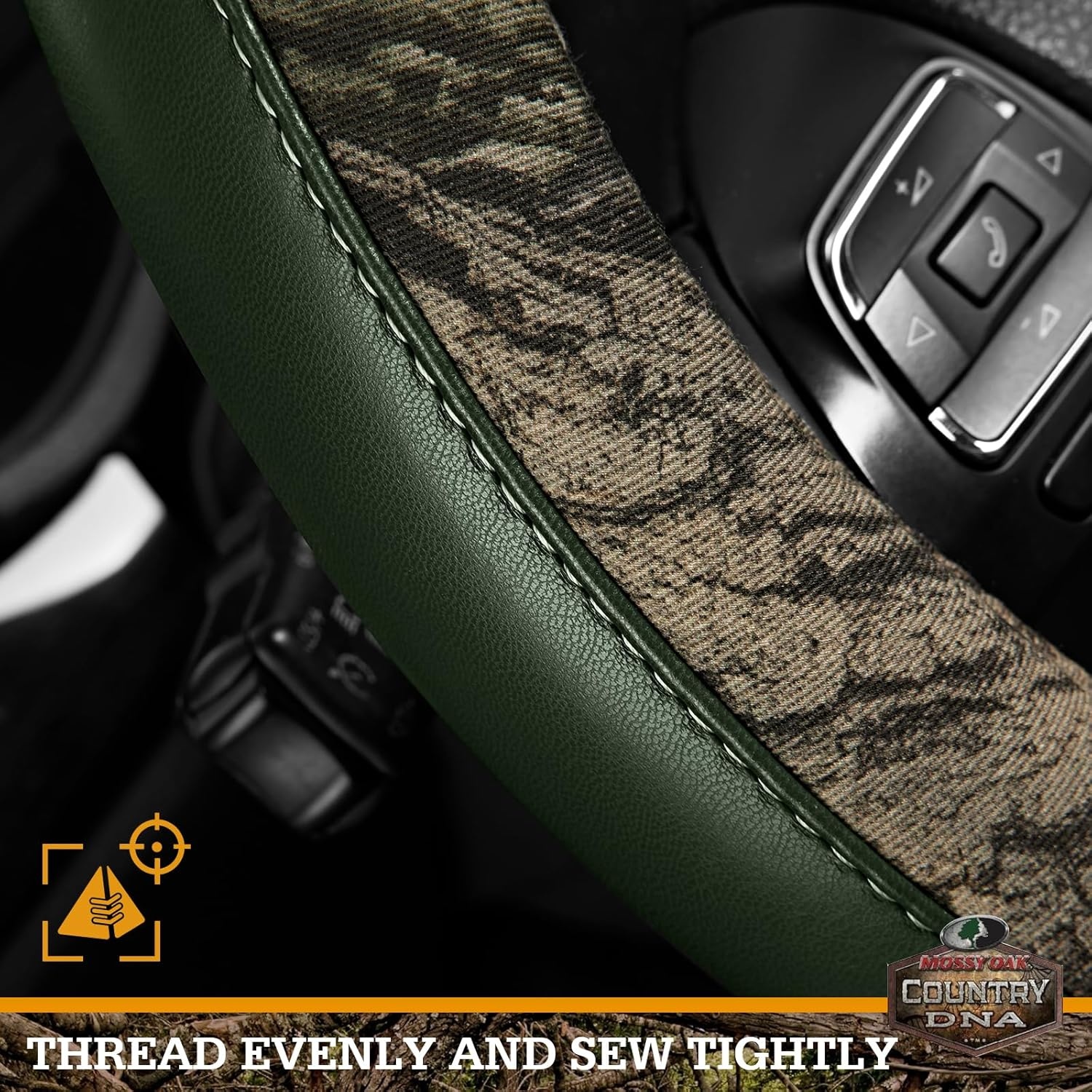 image:imageMossy Oak Camo Steering Wheel Cover Universal 15 inch Made with Premium PVC Leather and Cotton Fabric Official Licensed ProductGreen