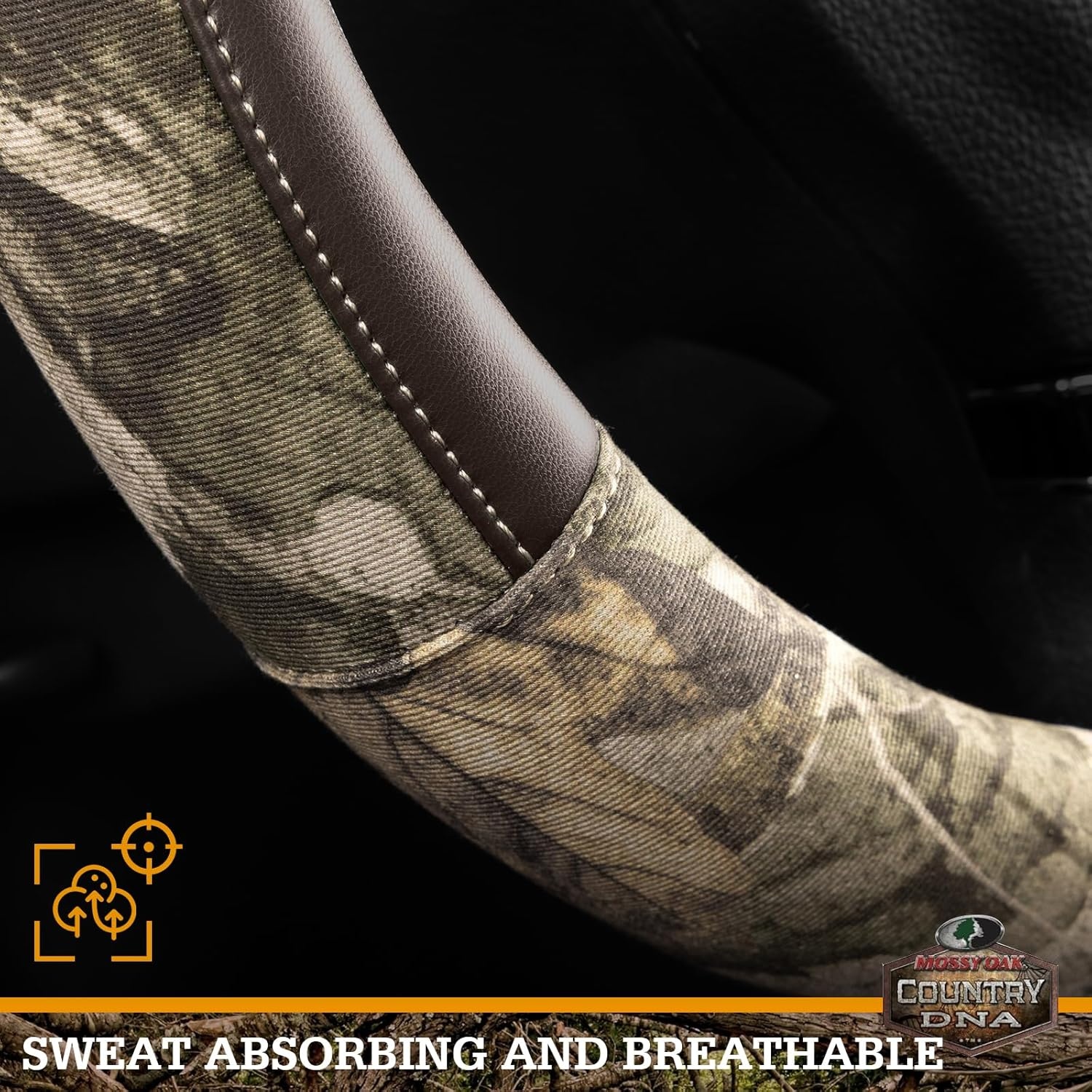 image:imageMossy Oak Full Camo Steering Wheel Cover Made from Premium Leather Universal Fit for 14 12 to 15 inches Official Licensed Product Beige ColorBROWN