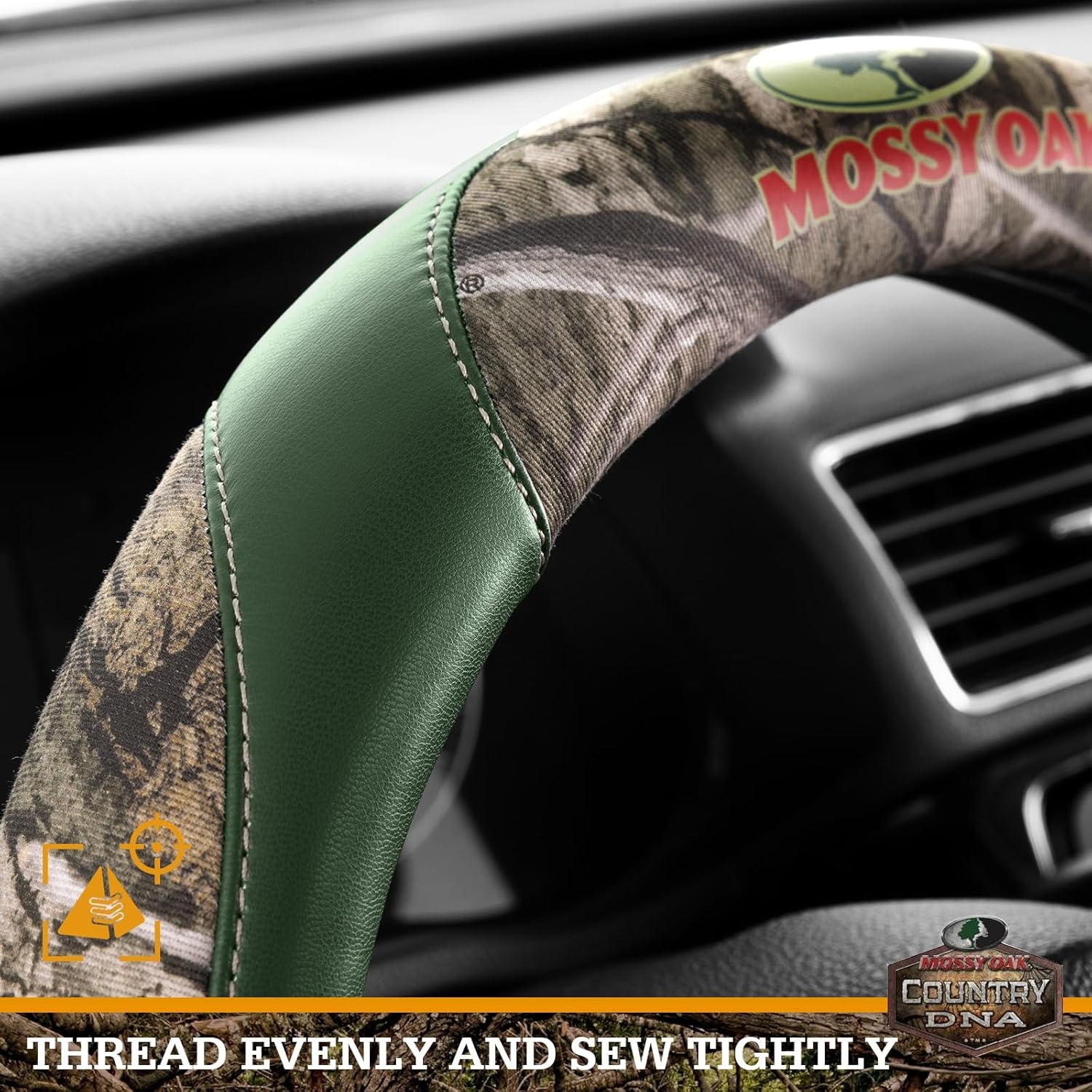 image:imageMossy Oak Full Camo Steering Wheel Cover Made from Premium Leather Universal Fit for 14 12 to 15 inches Official Licensed Product Beige ColorGREEN