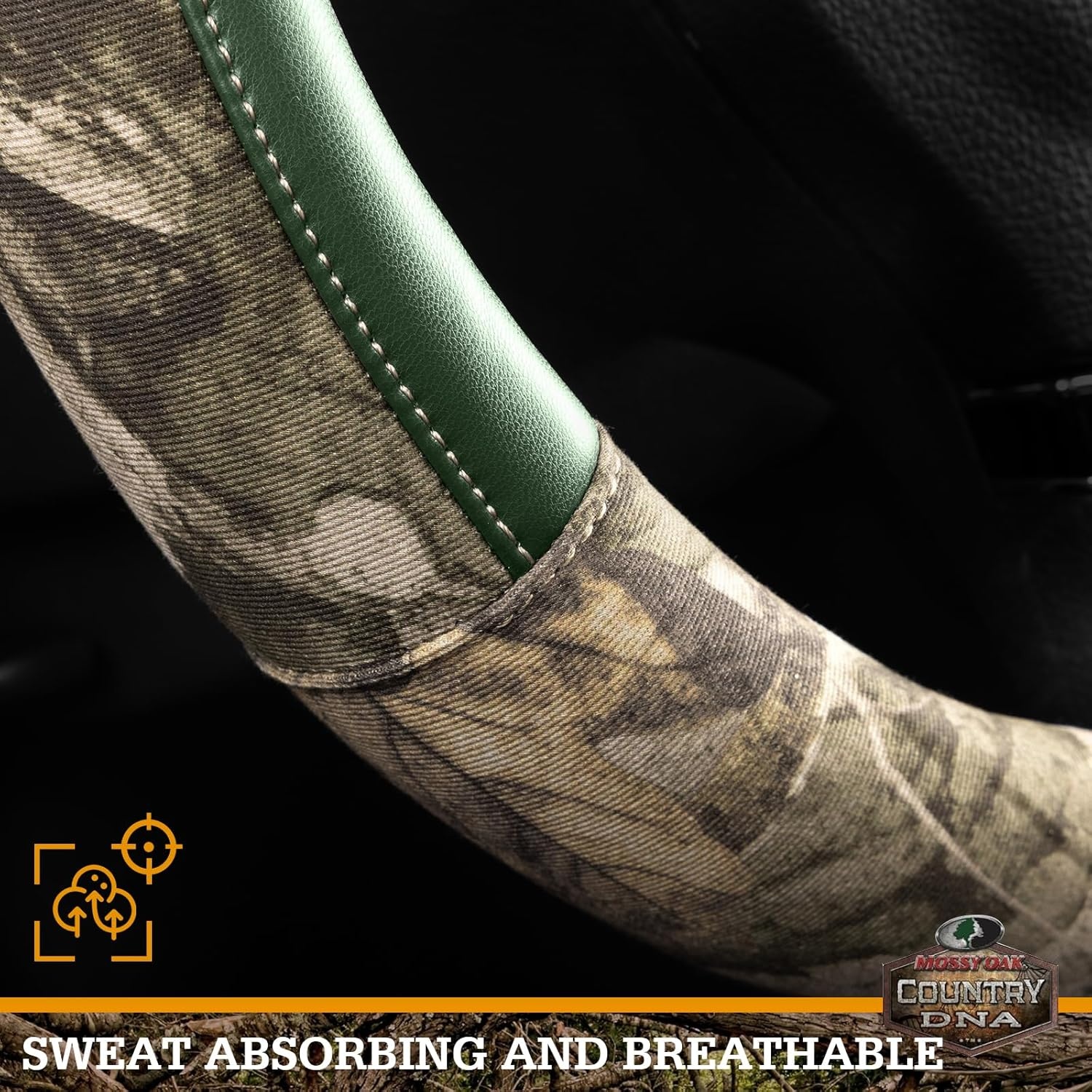 image:imageMossy Oak Full Camo Steering Wheel Cover Made from Premium Leather Universal Fit for 14 12 to 15 inches Official Licensed Product Beige ColorGREEN